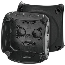 Puszka instalacyjna DK 0200 B natynkowa bez zacisków z linką łączącą pokrywę z podstawą 93x93x62mm hermetyczna IP66 czarna HENSE