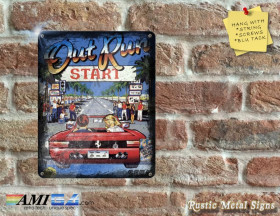 Out Run Sega Artwork on Rustic - Metal Sign