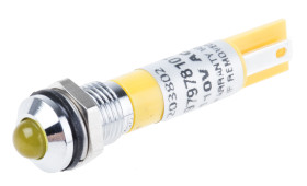Lampka kontrolna do montażu panelowego 110V ac, Żółta 8mm LED Chrom Końcówka lutownicza RS PRO