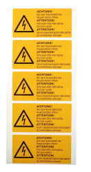 Etykieta bezpieczeństwa Żółty tekst ACHTUNG! Nur nach Ausschalten des Hauptschalter öffnen. ATTENTION! Only open after