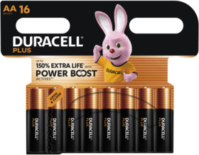 Alkali manganese-battery, 1.5 V, LR6, AA, round cell, surface contact, DURACELL PLUS POWER BOOST AA16