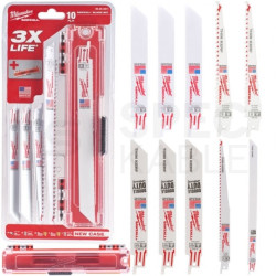 Zestaw brzeszczotów do piły szablastej 10 sztuk: 7x do metalu + 3x do drewna z gwoździami + Box Sawzall MILWAUKEE