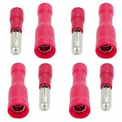 Zestaw 4 pary konektor rurkowy 4 męskie + 4 żeńskie czerwonyy 16-22 AWG