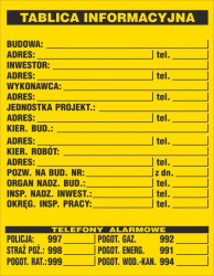 Tabliczka ostrzegawcza PCV /Tablica informacyjna budowlana 700x900/ B1/R/P