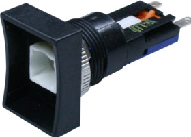 Pushbutton, illuminable, latching/groping, waistband rectangular, yellow, front ring black, mounting Ø 16.2 mm, TH511008000