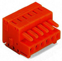 Socket header, 3 pole, pitch 3.81 mm, angled, orange, 734-203