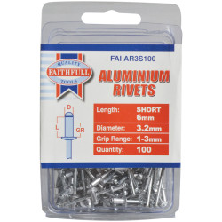 Faithfull FAIAR3S100 Aluminium Rivets 3.2 x 6mm Short Pre-Pack of 100