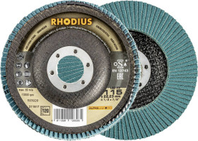 Rhodius 211517 Tarcza lamelkowa Średnica 115 mm Średnica otworu 22.23 mm Wielkość ziarna 120 stal nierdzewna, stal 1 szt