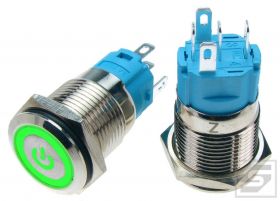 Przycisk LB16MP/LED:G 12VDC POWER zielony; 16mm; monostabilny;3A/250V