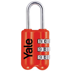 YALE YP2/23/128/1R Padlock 23mm Red, Zinc-Alloy, 3-Digit Resettable Combo Lock