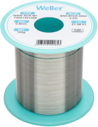 Solder, lead-free, Sn0.6Cu0.05Ni3.5, Ø 0.8 mm, 100 g, WSW SCN M1 0,8MM 100G