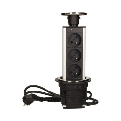 Gniazdo meblowe Ø8cm wysuwane z blatu z przewodem 1.8m. 3x2P+Z. INOX OR-AE-1356