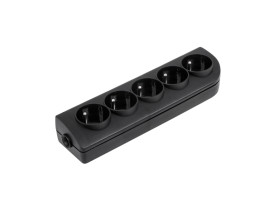 Gniazdo przedłużacza x 5 z uziemieniem czarne GN-50-2