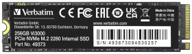 Dysk wewnętrzny SSD NVMe/PCIe M.2 256 GB Verbatim Vi3000 PCIe NVMe 3.0 x4 Produkt nowy