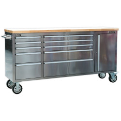 Sealey AP7210SS Mobile Stainless Steel Tool Cabinet 10 Drawer &amp; Cupboard