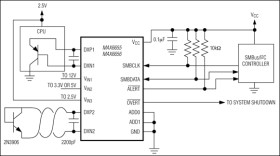 Dual Remote/Local Temperature Sensors and Four-Channel Voltage Monitors
