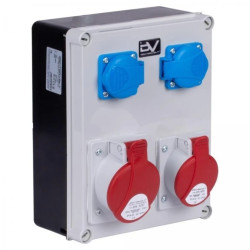 Rozdzielnica budowlana FRED hermetyczna IP54 + 2x gniazdo siłowe 5P (400V 32A + 16A) + 2x gniazdo 2P+Z (230V 16A) DOKTORVOLT DV