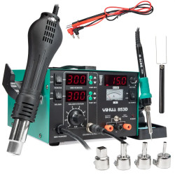Stacja lutownicza Yihua 853D 800W 5w1: Hot air + kolbowa + zasilacz 1A 0-15V RF + miernik napięcia + tester RF