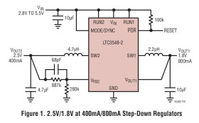 Dual Synchronous, Fixed/Adjustable Output, 2.25MHz Step-Down DC/DC Regulator