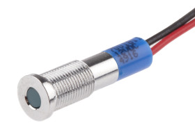 Lampka kontrolna do montażu panelowego 12V dc, niebieska 6mm LED Chrom Wyprowadzenia RS PRO