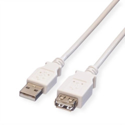 VALUE USB 2.0 kabel, type A-A, M/F, wit, 0,8 m
