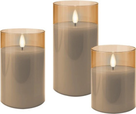Zestaw trzech świec LED z prawdziwego wosku w słoiku, złoto-przezroczysty