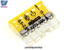 SzybkozĹÄczka 5x 0,5-2,5mm2 transparentna ĹźĂłĹta x1szt. WAGO 2273-205