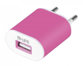 Ładowarka sieciowa USB 1A M-LIFE różowa