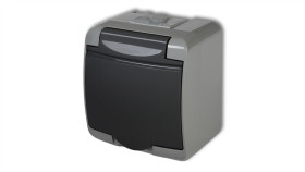 Junior Gniazdo Pojedyncze Z/U Schuko (Klapka Grafitowa) Popielaty / Grafitowy...