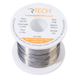 R-TECH 857022 SAC305 Solder 2% L1 Flux &lt;0.5% Halide 0.5mm 250g Reel