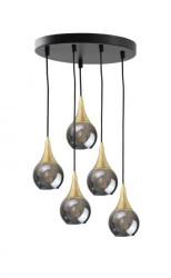 Lampa wisząca nowoczesna 5xE27 LACRIMA SMOKY/GOLD