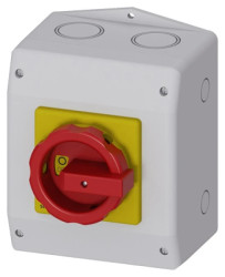 Rozłącznik główny/awaryjny w obudowie 3P 63A 22kW AC23A 400V styki pom 1Z 1R pokrętło żółto-czerwone 3LD2565-1GP53