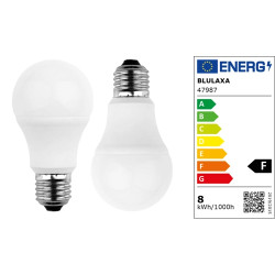 LED lamp, E27, 8 W, 810 lm, 240 V (AC), 2700 K, 300 °, dull, warm white, F, 47987, package with 2 pieces