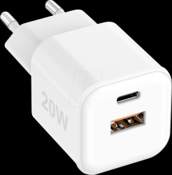 263842 USB charger, 20 W, 1x USB-C (PD), 1x USB-A, GaN, black
