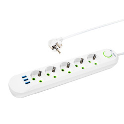 Przedłużacz sieciowy PS-530 5-Gniazd 3xUSB 3m biały 2x1mm