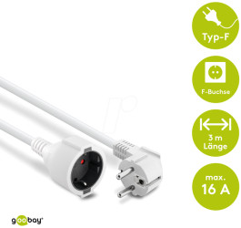 93087 Verlängerung Schutzkontakt, 3 m, weiß