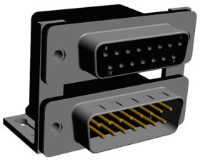 Złącze D-Sub 15-pinowe Żeński/Męski Kąt prosty Przepust raster 2.769mm Złoto