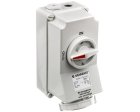Gniazdo naścienne z rozłącznikiem 16A 5p 6h 400V IP67 z podwójną blokadą mechaniczną MEN5603A