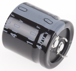 Kondensator 100μF 400V dc Zatrzaskowy Nichicon roztaw: 10mm 25 (Dia.) x 25mm