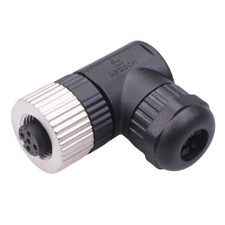 4 Way M12 Right Angle Female Industrial Circular Connector IP67 4A 250V