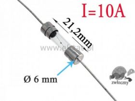 10A bezpiecznik szklany wolny; 5x20mm osiowy 2szt