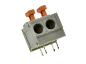 Łączówka; zatrzaskowa; XY124V-A-02P 5.0; 2 tory; R=5,00mm; 13,9mm; 12A; 250V; przewlekany (THT); proste; otwór okrągły; sprężyno