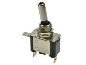 Przełącznik; dźwigniowy; ASW07DR; 2*1; ON-OFF; 1 tor; 2 pozycje; bistabilny; na panel; czerwony; podświetlenie LED 12V; konektor