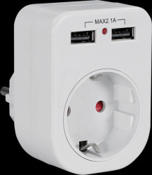 NV80L Socket adapter, 1-way, 2x USB-A, white