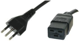 Device connection cable, Italy, plug type L, straight on C19 socket, straight, H05VV-F3G1.5 mm², black, 2.5 m, I/3/16-H05VVF3G15