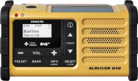 Radio outdoorowe Sangean Survivor DAB DAB+, fale metrowe (VHF) funkcja ładowania akumulatora, latarka kieszonkowa, wielo