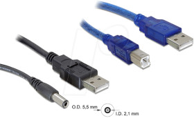 82461 2 x USB-A &gt; DC + USB-B cable set, 30 cm