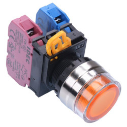 YW4L-AF2E11Q0A Amber 22mm Metal Bezel Maintained Shrouded Push Button Switch 1NO-1NC IP65 IDEC