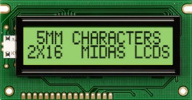 Wyświetlacz monochromatyczny LCD, , Alfanumeryczny, Midas