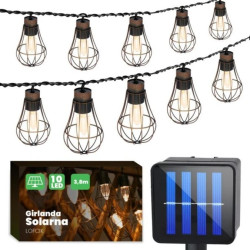 GIRLANDA SOLARNA ogrodowa OZDOBNA 3.8m 10 wiszących drucianych żarówek LOFCIK 2900K